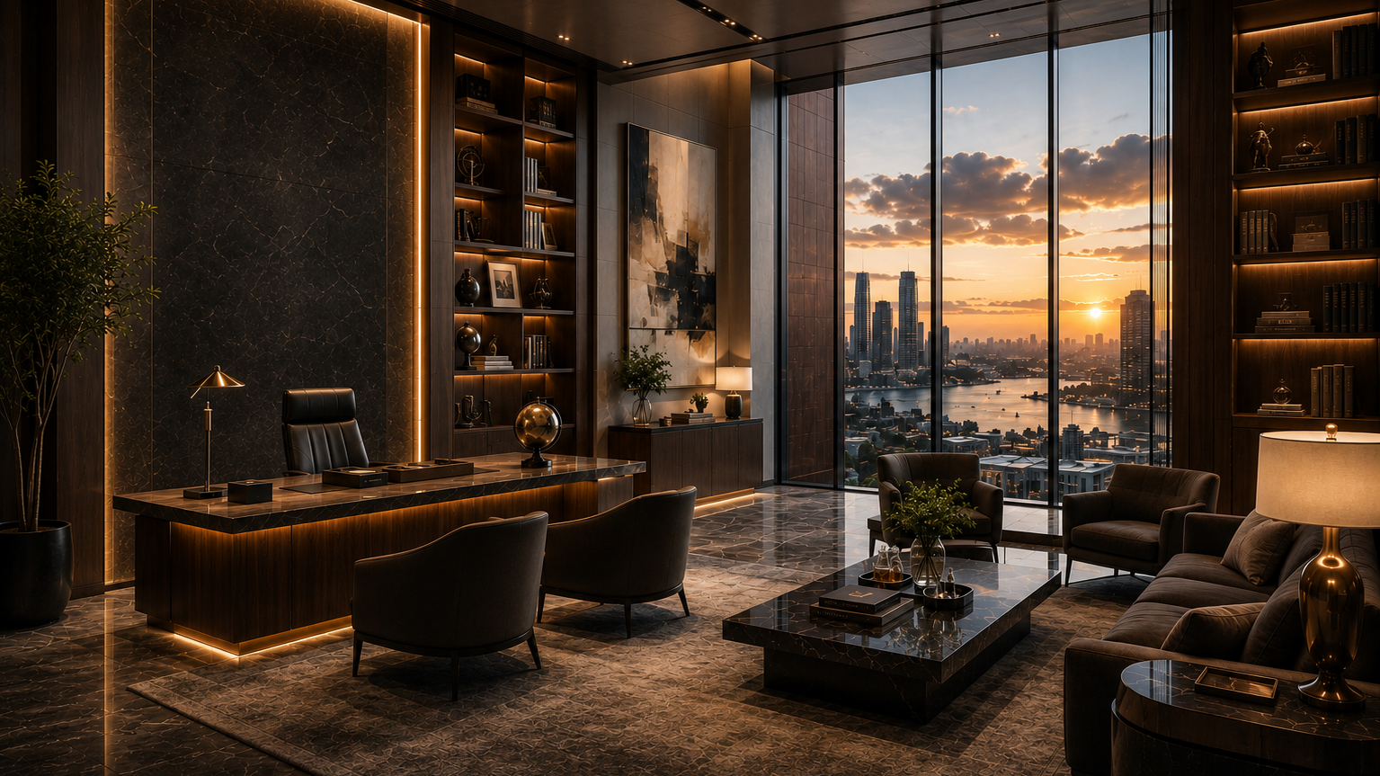 The private Unicus Advisory Studio at sunset