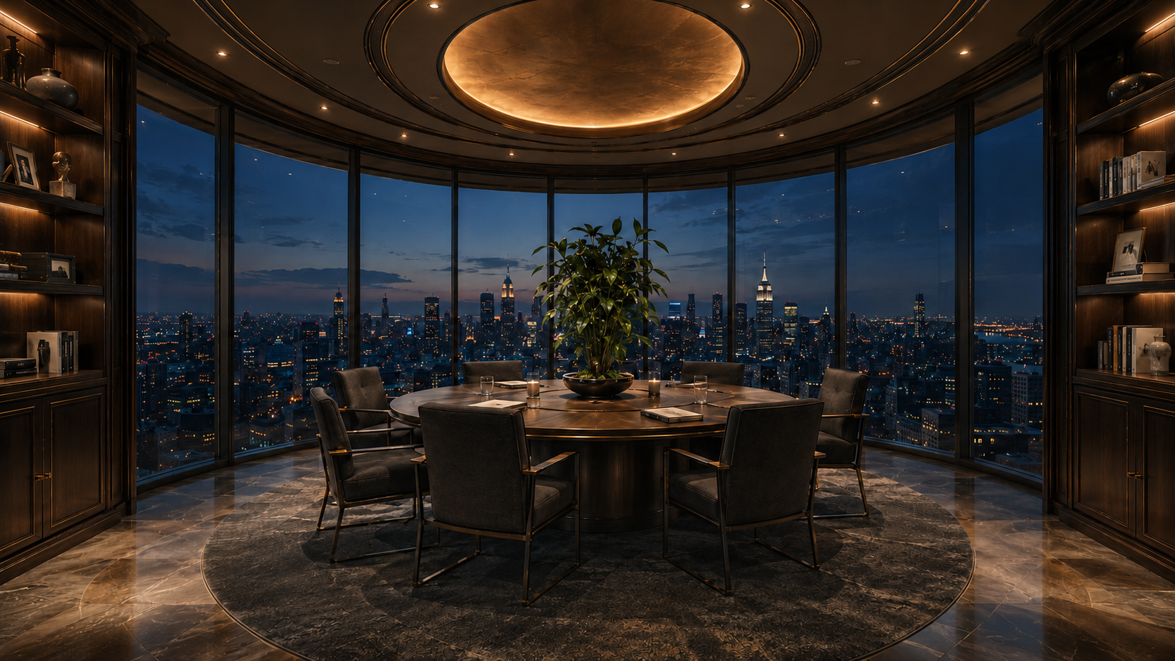 The circular Observatory overlooking the city at night