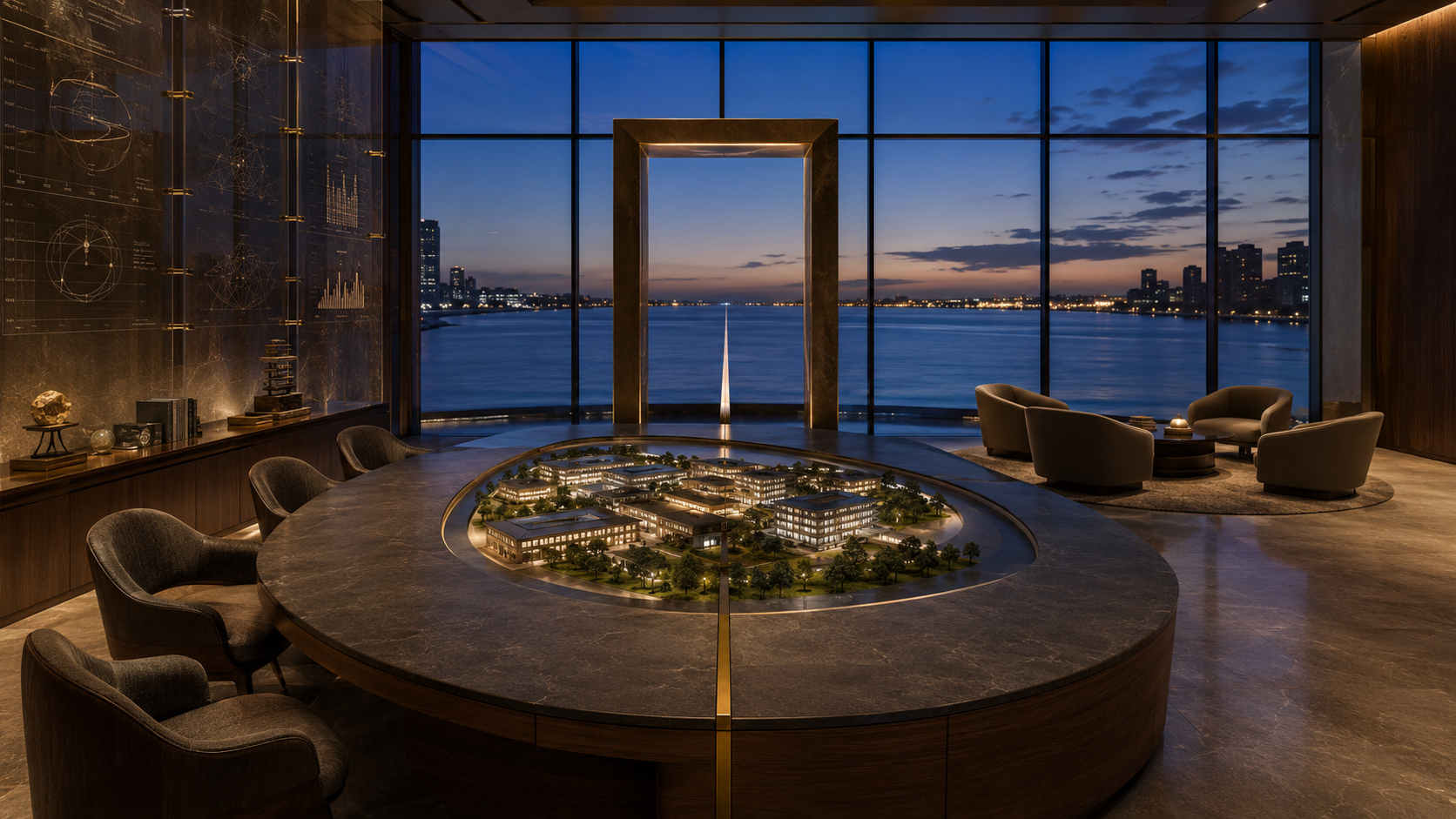 The Unicus Transition Room with an illuminated enterprise model and bronze threshold